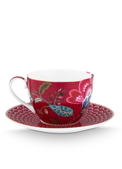 Pip Studio Blooming Tales Fantasy kop en schotel set van 2 - detail 2 donkerrood