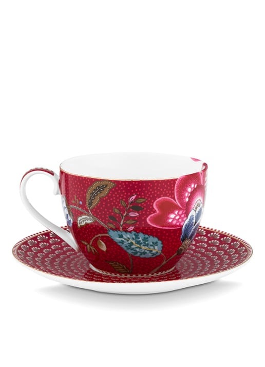 Pip Studio Blooming Tales Fantasy kop en schotel - achterkant 5 donkerrood
