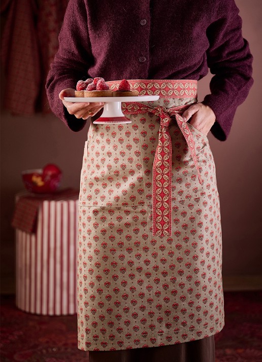 Pip Studio Blooming Tales keukenschort  - voorkant 4 donkerrood
