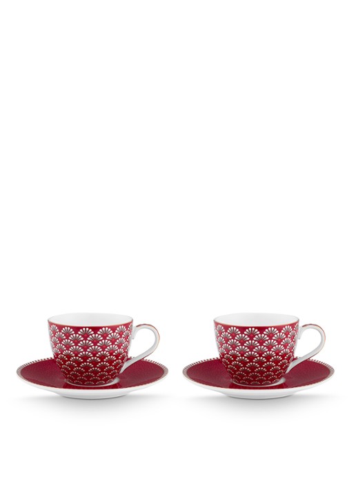 Pip Studio Blooming Tales kop en schotel set van 2 - detail 4 donkerrood