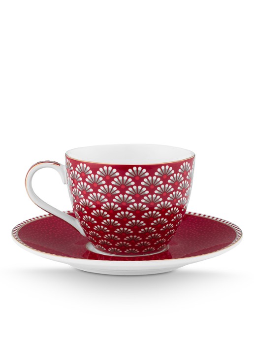 Pip Studio Blooming Tales kop en schotel - achterkant 3 donkerrood