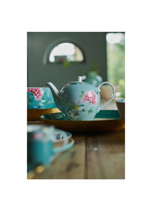 Pip Studio Blushing Birds theepot 1,6 liter  - detail 2 blauw