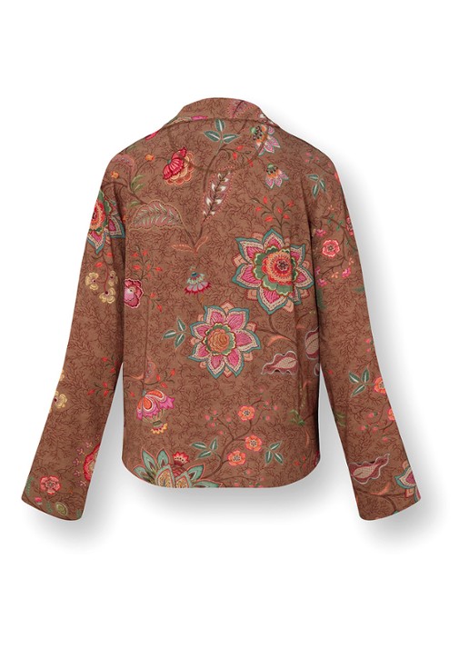 Pip Studio Faye Mumbai Morning pyjamatop met bloemenprint - achterkant bruin