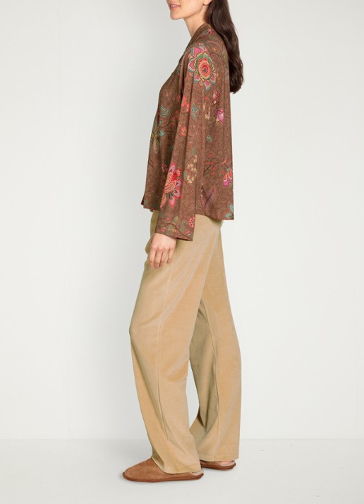 Pip Studio Faye Mumbai Morning pyjamatop met bloemenprint - detail 2 bruin
