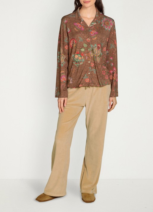 Pip Studio Faye Mumbai Morning pyjamatop met bloemenprint - voorkant 5 bruin