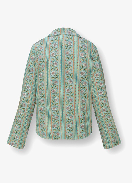 Pip Studio Faye Rosa Rani pyjamatop met bloemenprint - achterkant turquoise