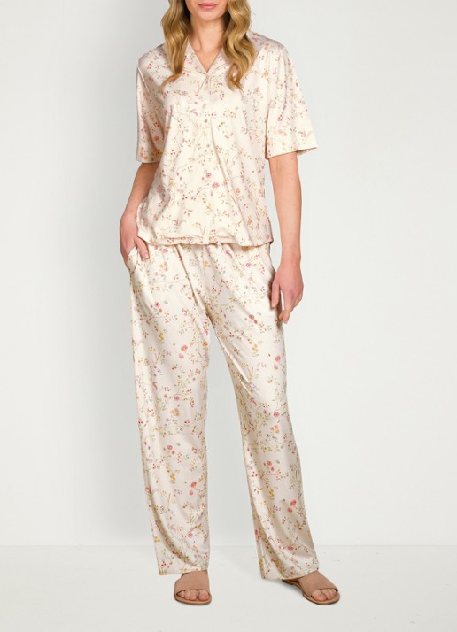 Pip Studio Flora pyjamatop met bloemenprint - voorkant 2 gebroken wit