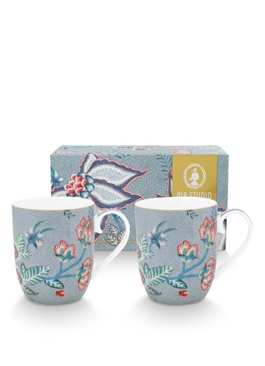 Pip Studio Flower Festival espressokopje 14,5 cl set van 2 - voorkant 4 blauwgrijs
