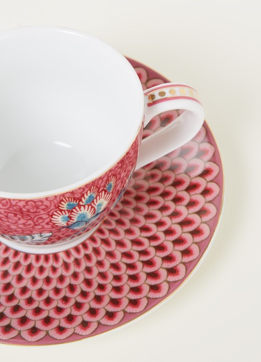 Pip Studio Flower Festival espressokopje en schotel 12 cl set van 2 - voorkant 7 oudroze