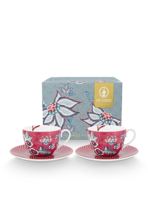Pip Studio Flower Festival kop en schotel 28 cl set van 2 - detail 4 oudroze