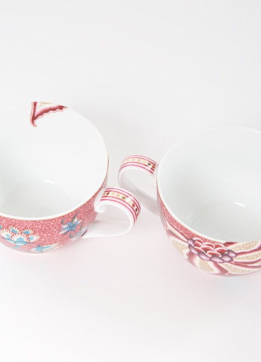Pip Studio Flower Festival kop en schotel 28 cl set van 2 - voorkant 2 oudroze