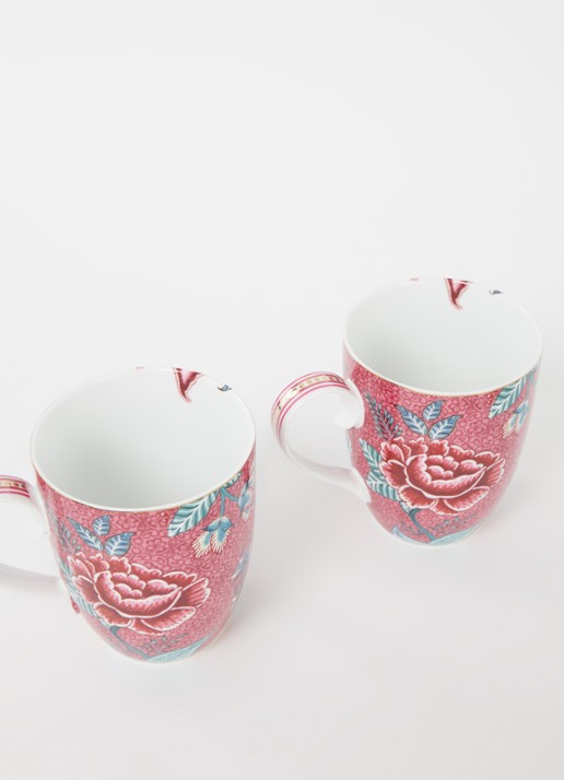 Pip Studio Flower Festival mok 35 cl set van 2 - voorkant 2 roze
