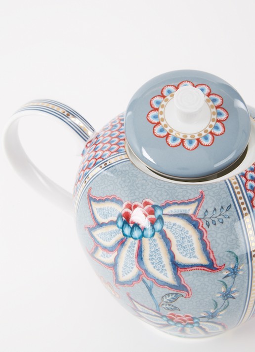 Pip Studio Flower Festival theepot 1,6 liter - detail 3 blauwgrijs