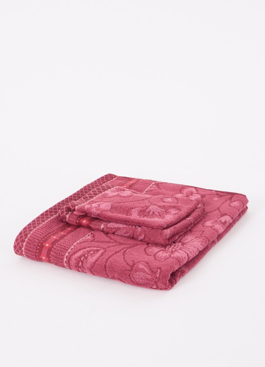 Pip Studio Jasmin Jacquard badlaken 140 x 70 cm - voorkant 3 donkerroze