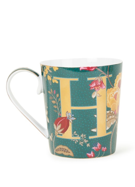 Pip Studio Letter H Floral Fantasy mok 35 cl - voorkant zeegroen
