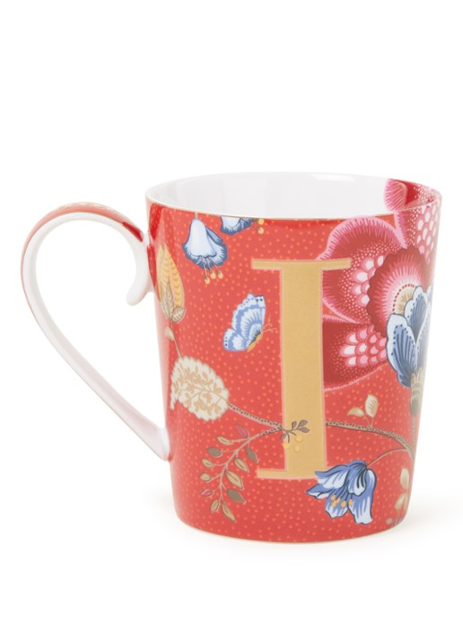 Pip Studio Letter I Blushing Birds mok 35 cl - voorkant steenrood