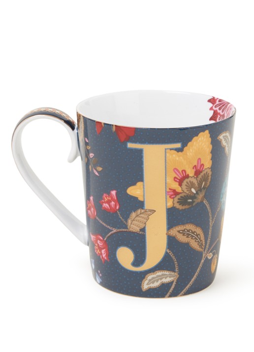 Pip Studio Letter J Floral Fantasy mok 35 cl - voorkant 3 blauw