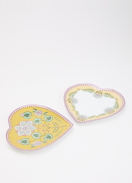Pip Studio Lily & Lotus Hart ontbijtbord 21,5 cm set van 2 - voorkant 4 okergeel
