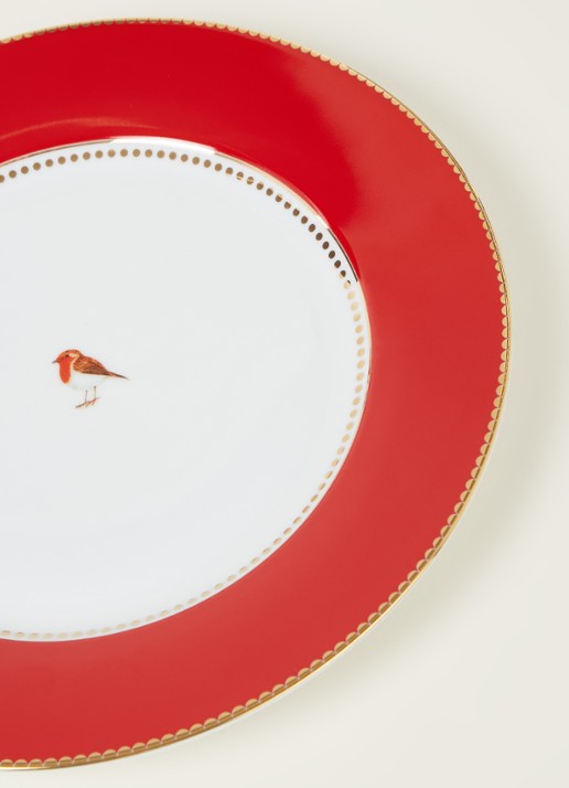 Pip Studio Love Birds dinerbord 27 cm - detail steenrood