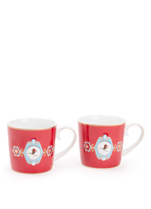 Pip Studio Love Birds espressokopje 19 cl set van 2 - voorkant donkerrood