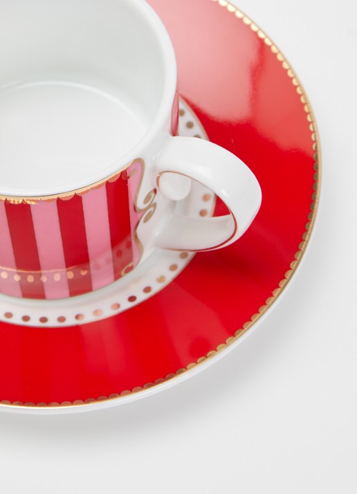 Pip Studio Love Birds espressokopje en schotel 25 cl set van 2 - voorkant 2 rood