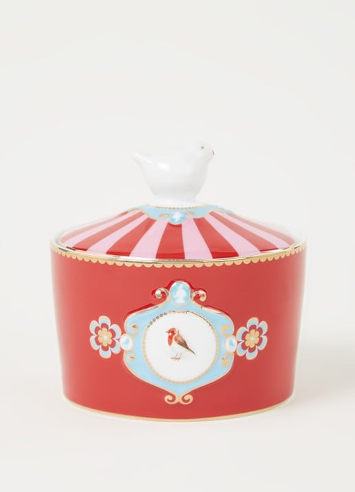 Pip Studio Love Birds Medallion suikerpot  - voorkant 3 steenrood