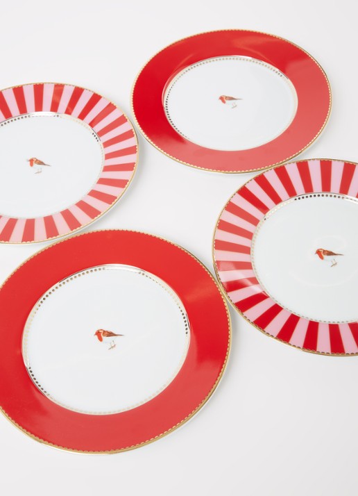 Pip Studio Love Birds ontbijtbord 17 cm set van 4 - detail steenrood