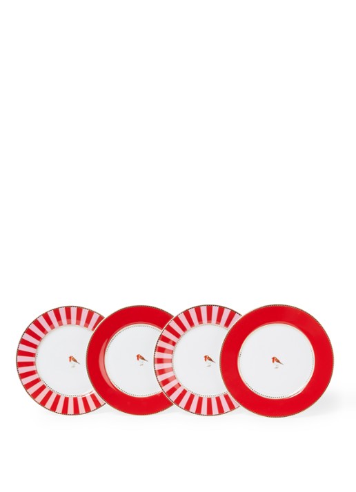 Pip Studio Love Birds ontbijtbord 17 cm set van 4 - voorkant 2 steenrood