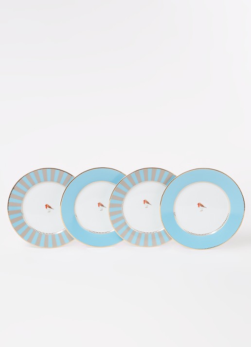 Pip Studio Love Birds ontbijtbord 17 cm set van 4 - voorkant 2 lichtblauw