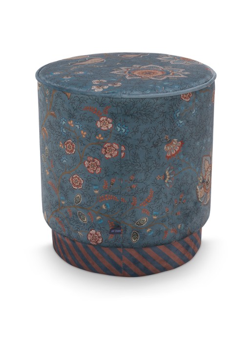 Pip Studio Mumbai Morning poef 40 x 45 cm - achterkant 5 blauw