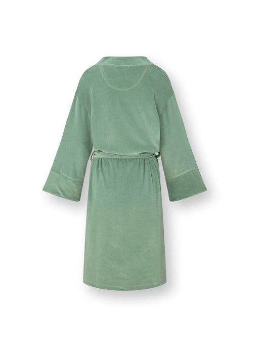 Pip Studio Naomi kimono van fluweel met opgestikte zakken - achterkant lindegroen