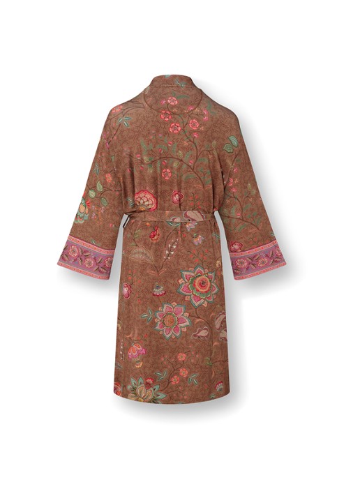 Pip Studio Naomi Mumbai Morning kimono met bloemenprint - achterkant bruin