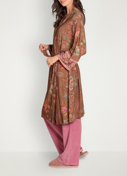 Pip Studio Naomi Mumbai Morning kimono met bloemenprint - detail 5 bruin
