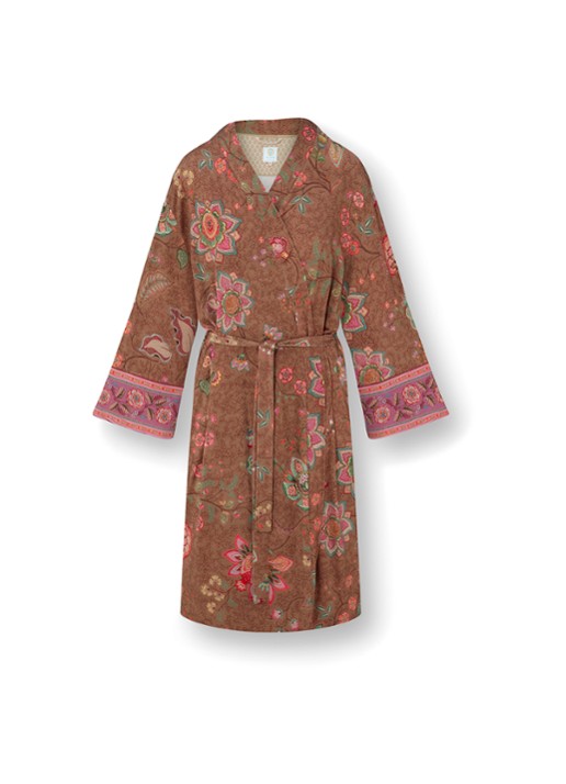 Pip Studio Naomi Mumbai Morning kimono met bloemenprint - voorkant 2 bruin