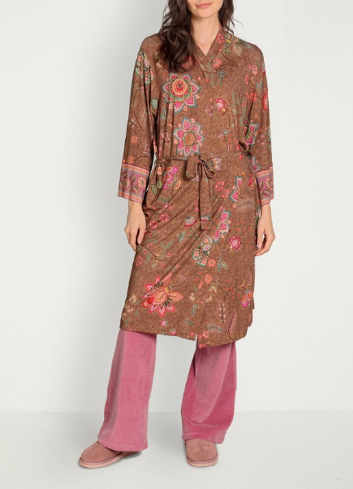Pip Studio Naomi Mumbai Morning kimono met bloemenprint - voorkant 3 bruin