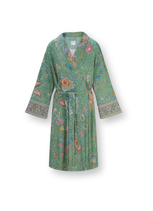 Pip Studio Naomi Mumbai Morning kimono met bloemenprint - voorkant 2 olijfgroen