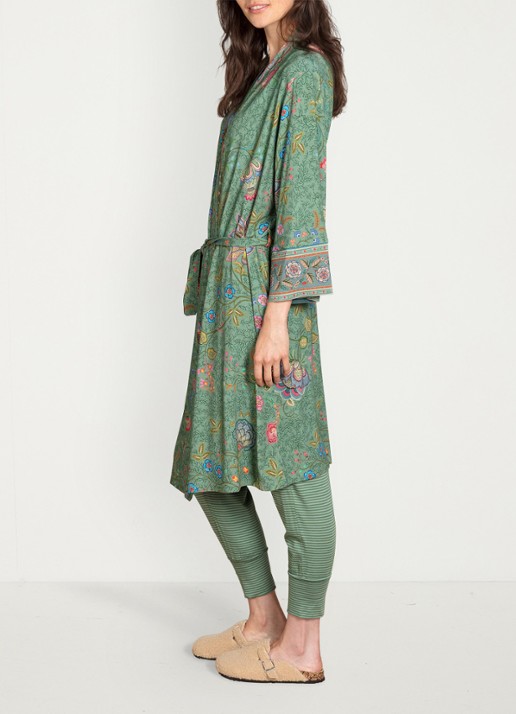Pip Studio Naomi Mumbai Morning kimono met bloemenprint - voorkant 3 olijfgroen