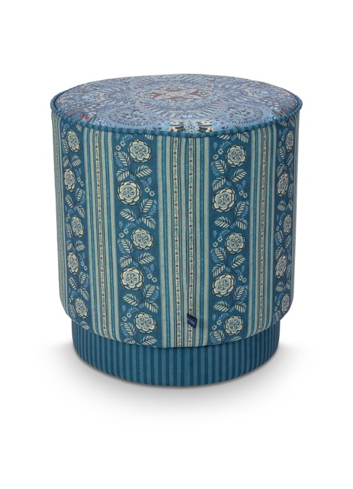 Pip Studio Rosa Rani poef 40 x 45 cm - achterkant 3 blauw