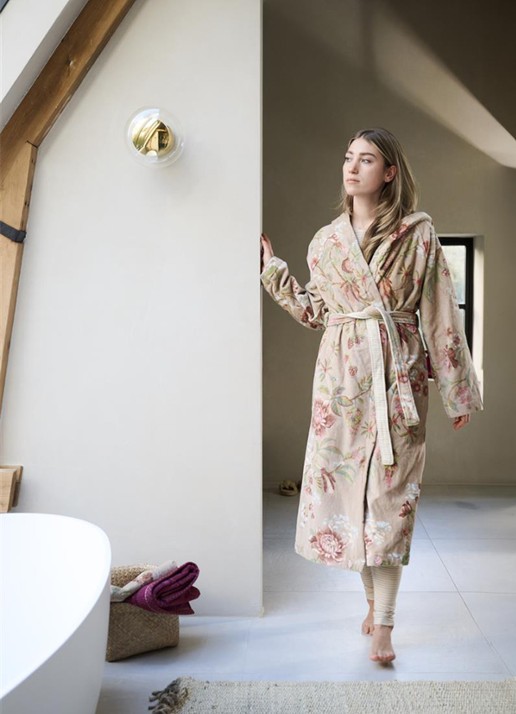 Pip Studio Secret Garden badjas met bloemenprint - detail khaki