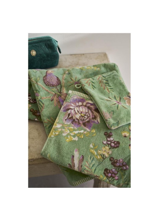 Pip Studio  Secret Garden handdoek van terry katoen - 400 gr/m2 - 55 x 100 cm - voorkant 2 groen