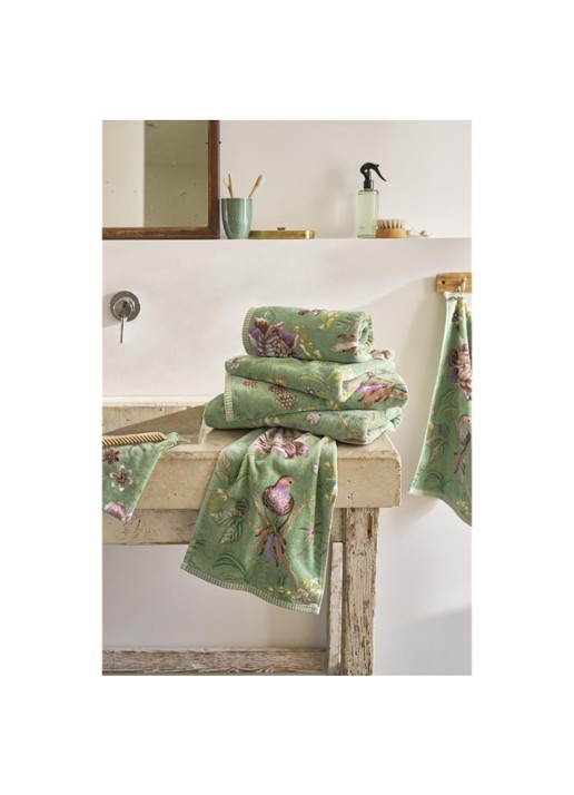 Pip Studio Secret Garden washand van terry katoen - 400 gr/m2 -16 x 22 cm - detail groen