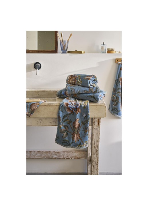 Pip Studio Secret Garden washand van terry katoen - 400 gr/m2 -16 x 22 cm - detail blauw