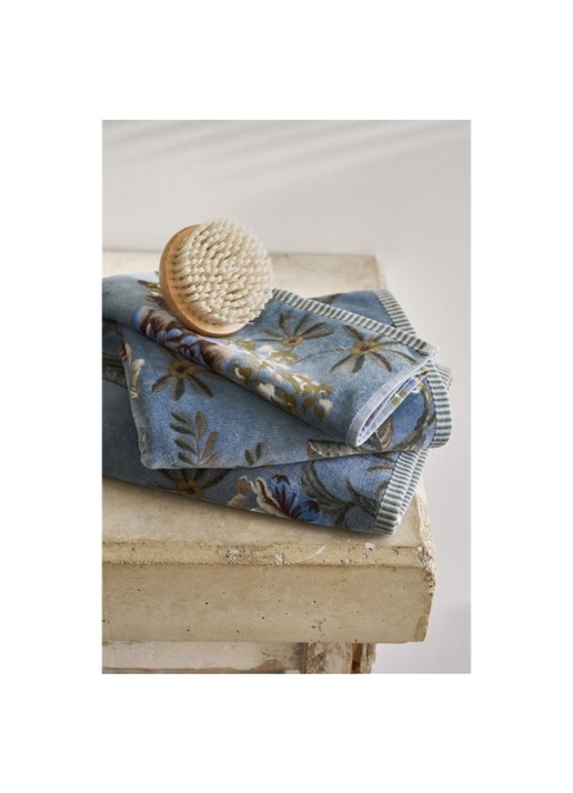 Pip Studio Secret Garden washand van terry katoen - 400 gr/m2 -16 x 22 cm - voorkant 3 blauw