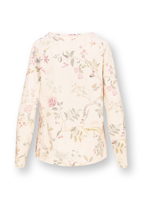 Pip Studio Tina Bodhi Flower pyjamatop met bloemenprint - achterkant 5 gebroken wit