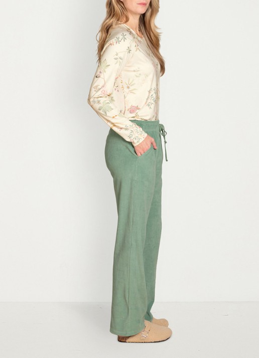 Pip Studio Tina Bodhi Flower pyjamatop met bloemenprint - voorkant 4 gebroken wit
