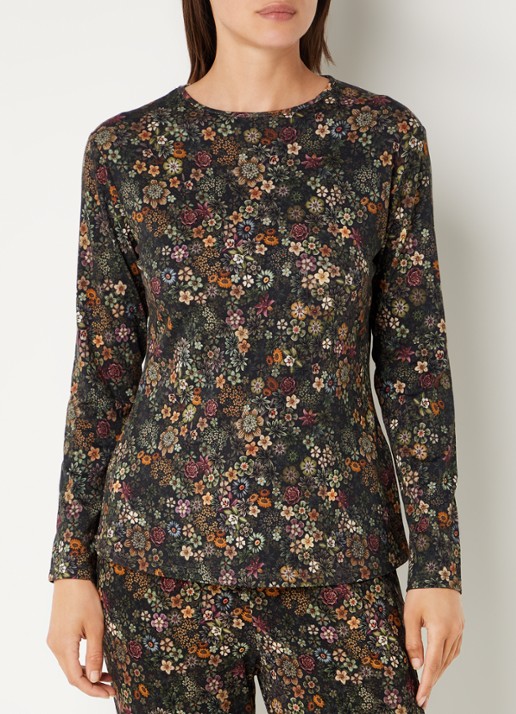 Pip Studio Tom pyjamatop met bloemenprint - detail 4 donkergroen