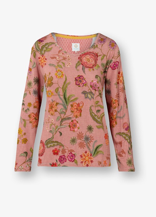 Pip Studio Trice pyjamatop met bloemenprint - voorkant roze