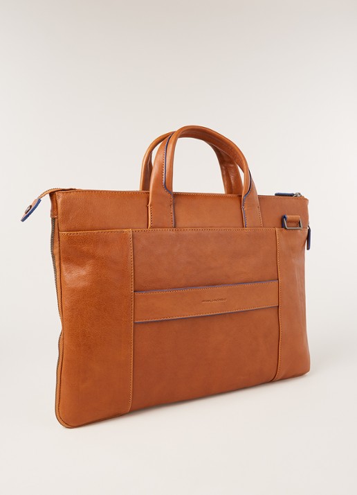 Piquadro Businesstas S van leer met 15 inch laptopvak - detail 2 cognac