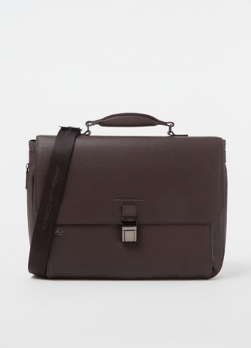Piquadro Businesstas van leer met 15 inch laptopvak - voorkant donkerbruin