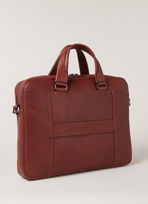 Piquadro Businesstas van leer met 15 inch laptopvak - detail cognac